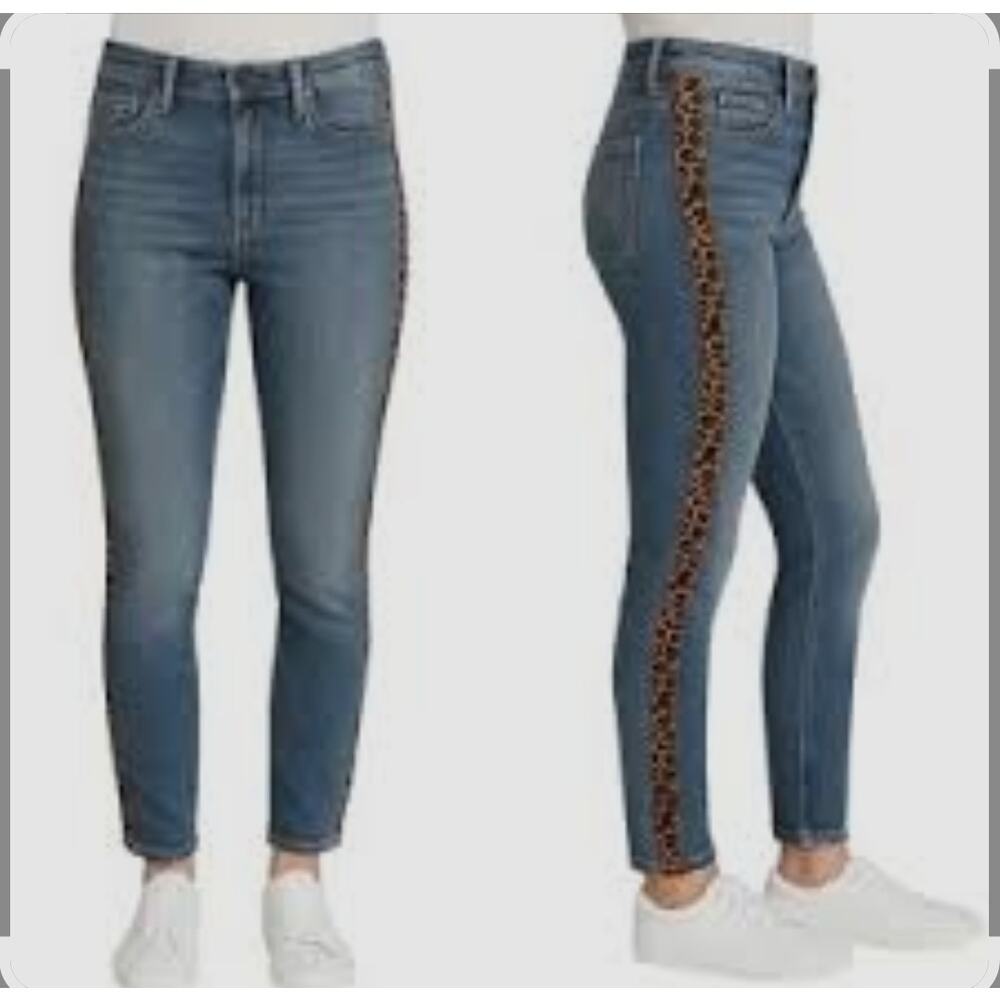 Chico's So Slimming Girlfriend Ankle Jeans Mid Wash Leopard Stripe Sz 14R/2